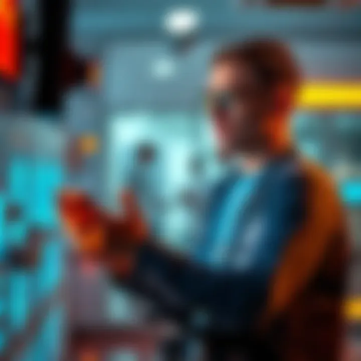 A person with a disability interacting with advanced healthcare technology, reflecting on the potential effects of innovation.