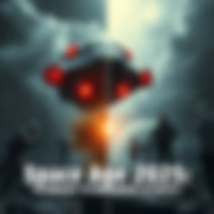 A split scene showing advanced technology like a spaceship and people using old-fashioned tools, representing the clash between progress and outdated beliefs.