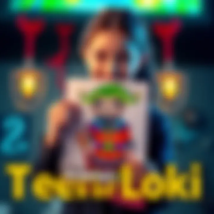 A 15-year-old girl proudly holds her cartoonish drawing of Loki, depicted with playful features and vibrant colors, while looking hopeful despite criticism from others.
