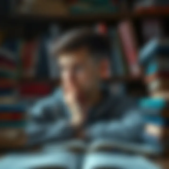 A 16-year-old teen pondering the concept of life after death, surrounded by books on near-death experiences and afterlife theories.