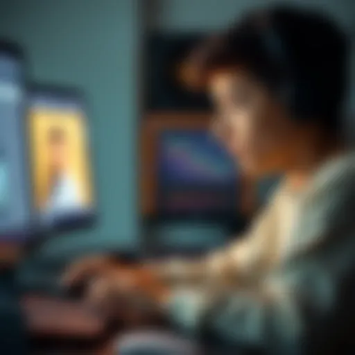 A 16-year-old boy named Che working on his computer, focused on creating closed captions for videos.