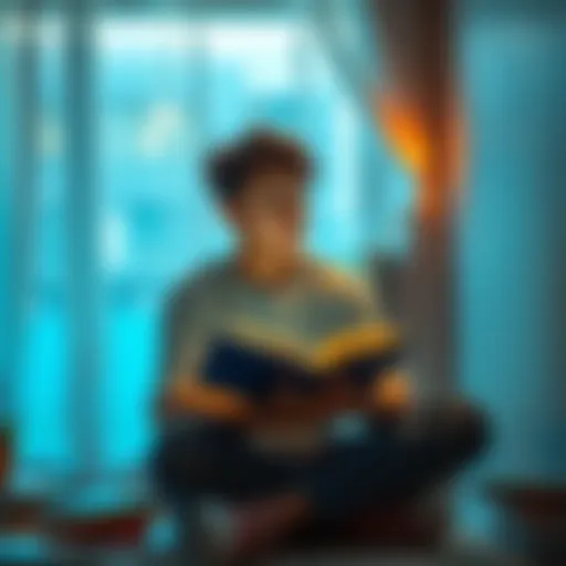A 16-year-old student reflecting on positive thoughts and goals related to height and exam success, sitting with books and notes in a cozy study space.