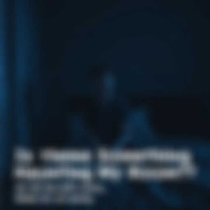 An 18-year-old sits on their bed in a dimly lit room, looking worried and glancing towards a shadowy corner, hinting at unsettling experiences of whispers and strange occurrences.