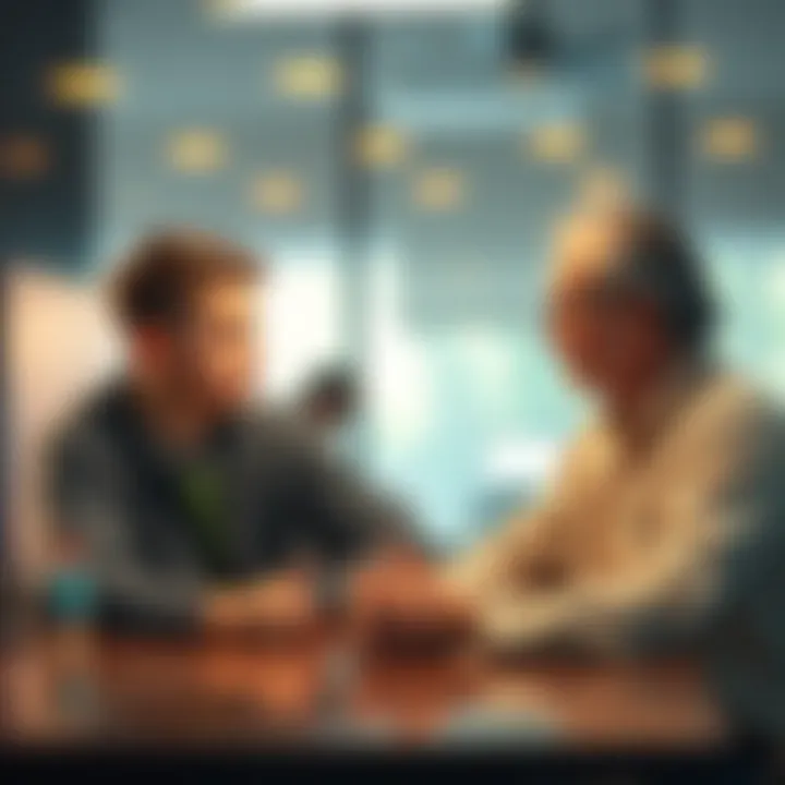 A teenager and a father sit at a table, having a serious conversation about faith and beliefs.