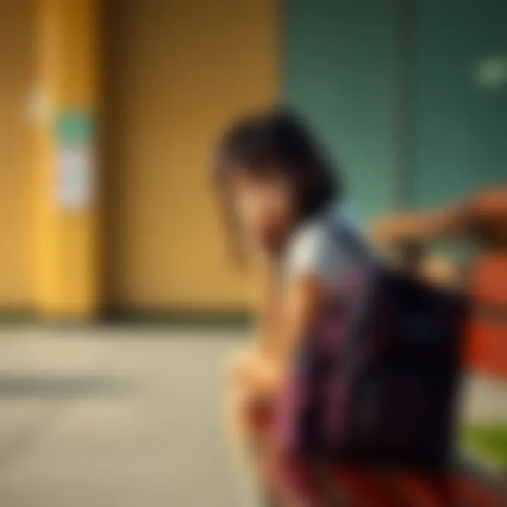 Teen Girl Facing Bullying A 15-year-old girl sitting alone on a school bench, looking sad and isolated, with her backpack beside her. She has a thoughtful expression, showing the impact of bullying on her life.
