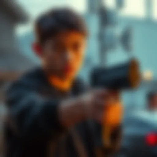 A young adult holding a weapon while looking conflicted, symbolizing violence against parents in a small town