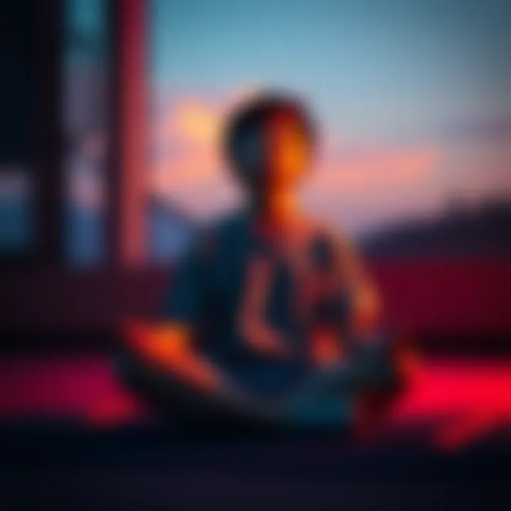 Teen Meditating A teenager sitting cross-legged in a serene environment, eyes closed, experiencing a moment of tranquility during meditation.