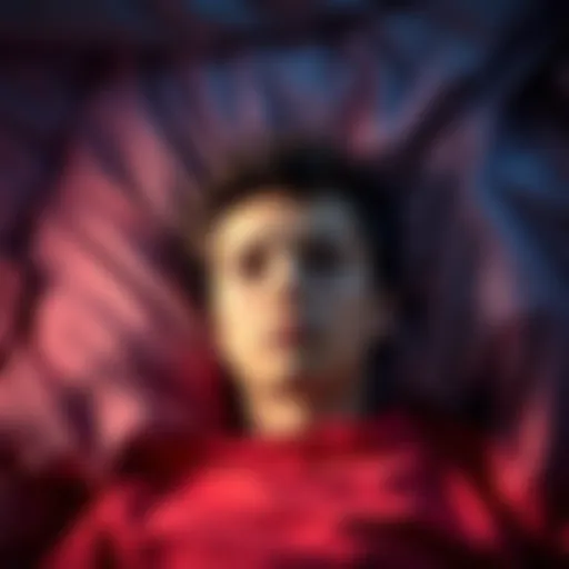 A teenage boy lying in bed with a concerned expression, eyes wide open, appearing frozen and unable to move during sleep paralysis.