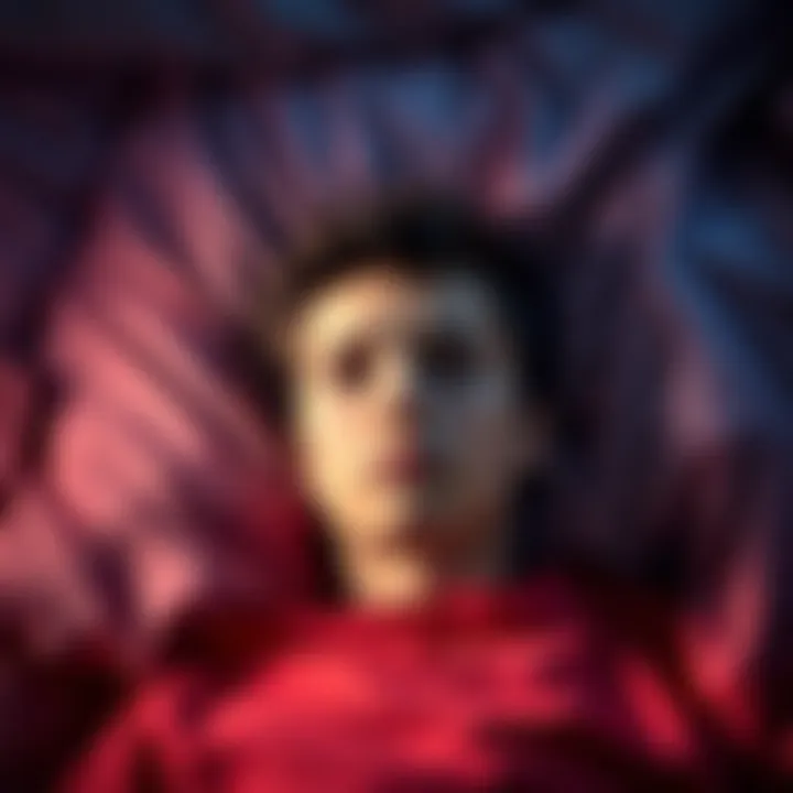 A teenage boy lying in bed with a concerned expression, eyes wide open, appearing frozen and unable to move during sleep paralysis.