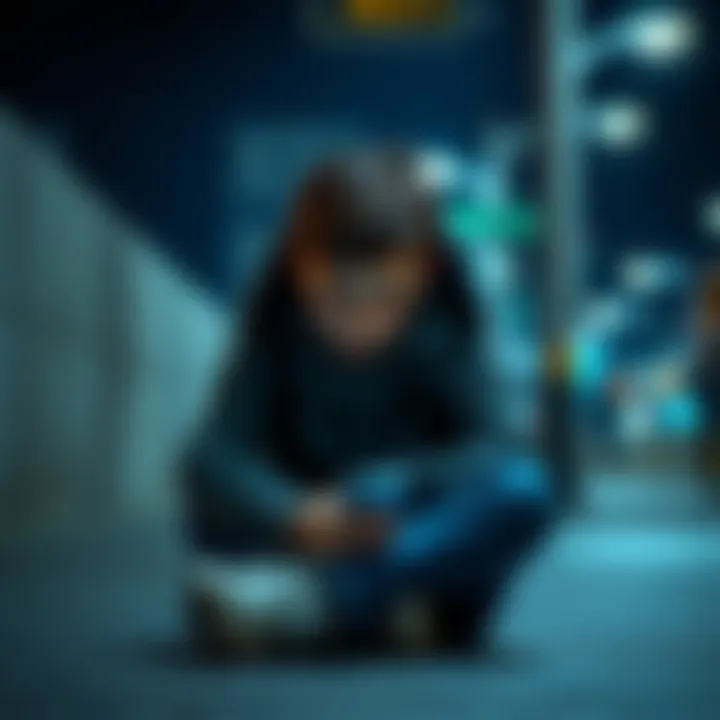 A 17-year-old sits alone, looking worried, with their phone in hand, symbolizing youth distress and safety issues.