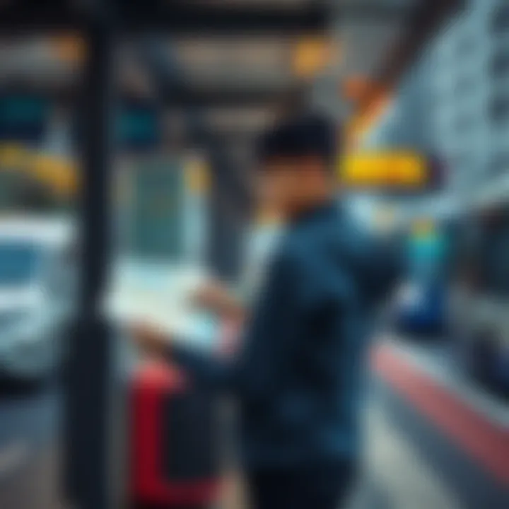 Teenager on Bus Route A teenager waiting at a bus stop, looking at a bus map, with a puzzled expression.