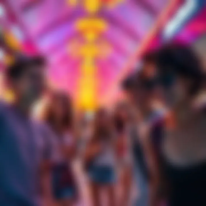 Teenagers at Miami Mall A group of teenagers enjoying themselves at a Miami mall, with colorful lights and festive atmosphere.