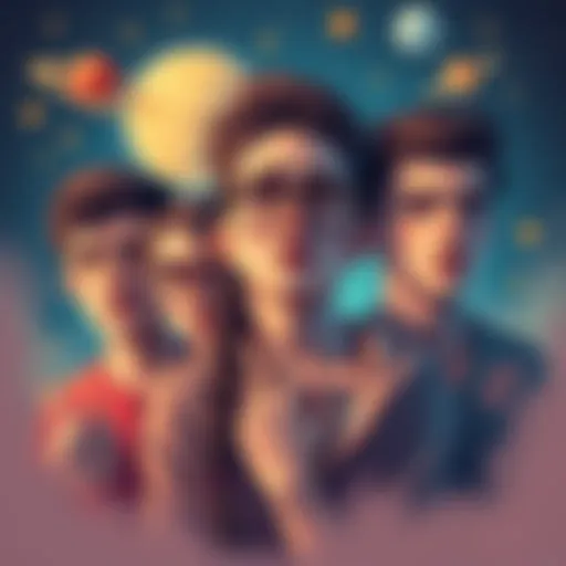 Teenagers with Zodiac Signs A group of teenagers showing different emotions, each represented by their zodiac signs, with a playful background of stars and planets.