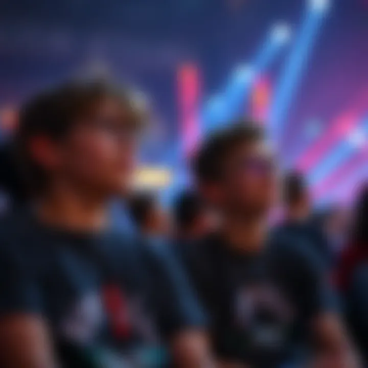 Two 13-year-old boys enjoying a concert in Houston, TX, surrounded by people and colorful lights