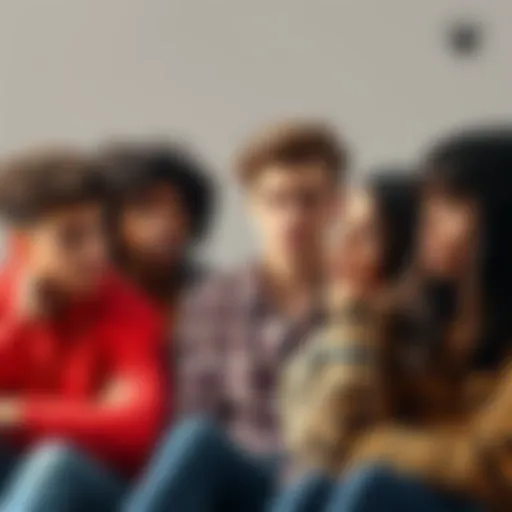 A group of diverse teenagers discussing their feelings and thoughts during puberty, showing various emotions and expressions.