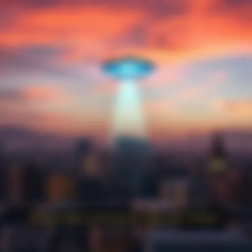 A bright unidentified object hovering in the sky over Tehran with a backdrop of city buildings