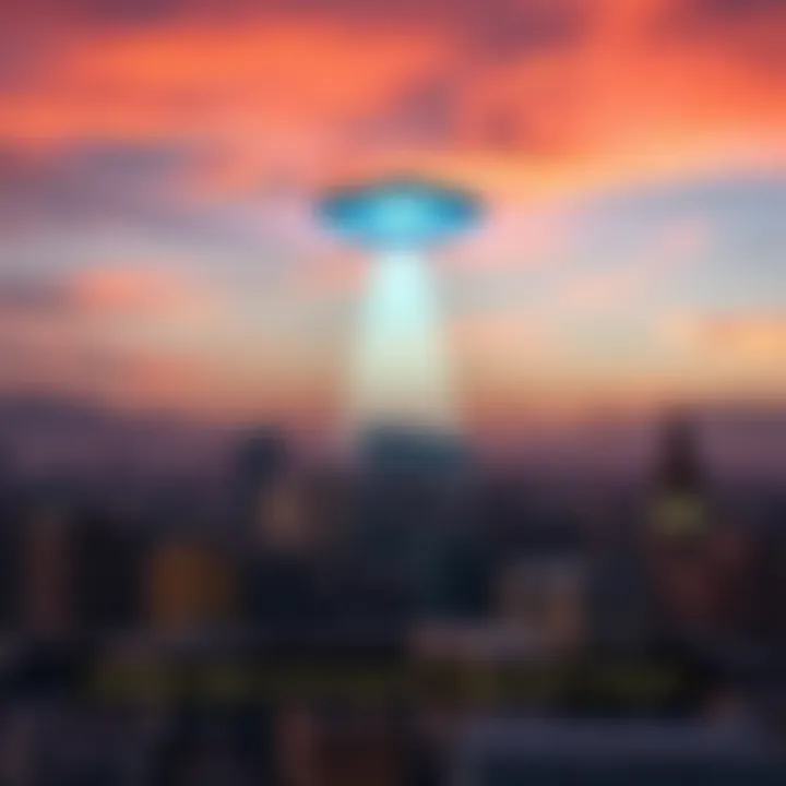 A bright unidentified object hovering in the sky over Tehran with a backdrop of city buildings
