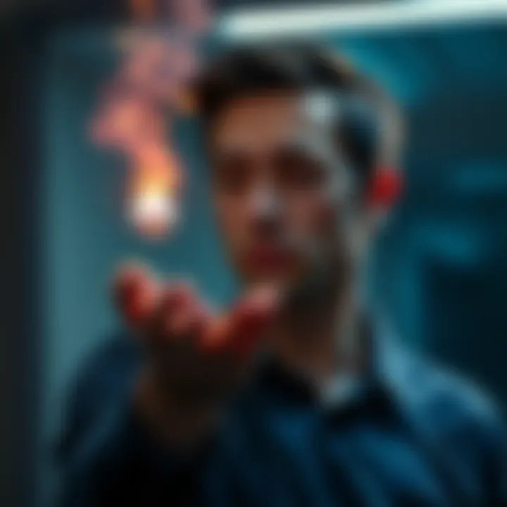 A person visibly concentrating while a small object floats in the air, showcasing telekinesis abilities.