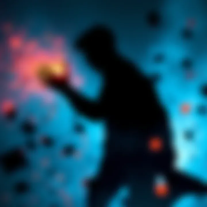 A silhouette of a person using telekinesis, surrounded by swirling objects, contemplating their choice to reveal their powers.