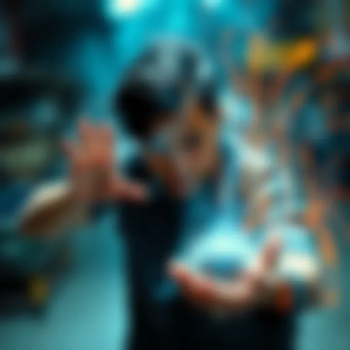 Individual focused on moving a heavy object with telekinesis using concentration and hand gestures