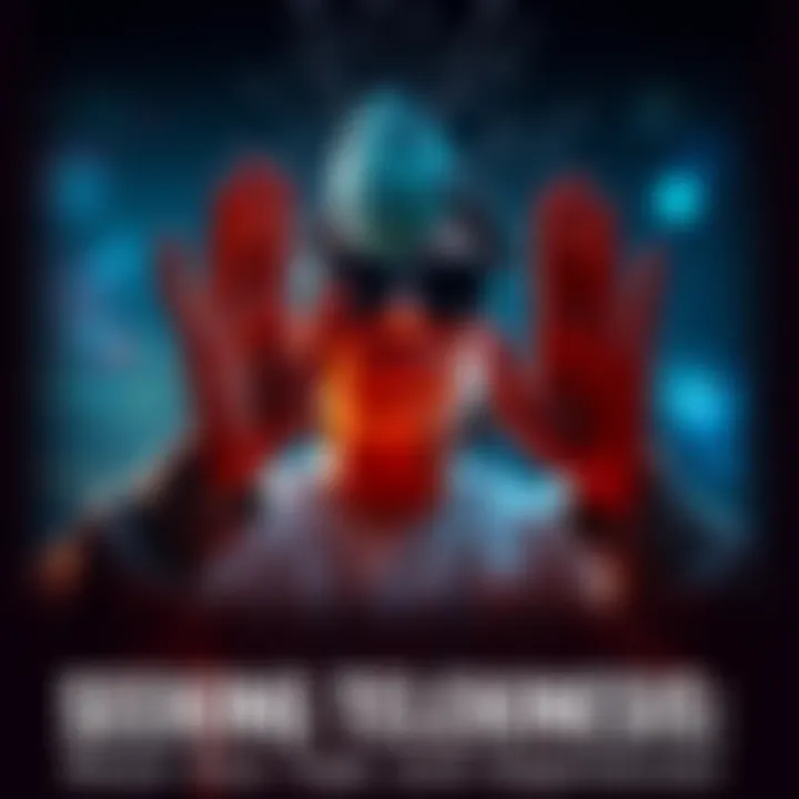 Individual concentrating with hands raised, attempting to move an object through mental focus