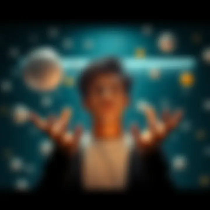 A person with focused expression practicing telekinesis in a serene environment, surrounded by floating objects, representing mastery over mental focus.