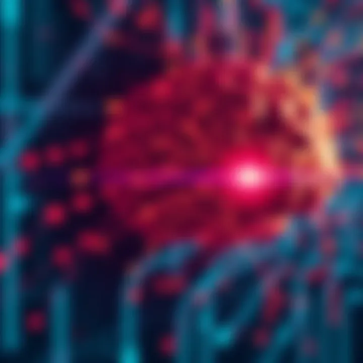 A brain emitting digital signals representing thoughts and voices, symbolizing telepathic technology.
