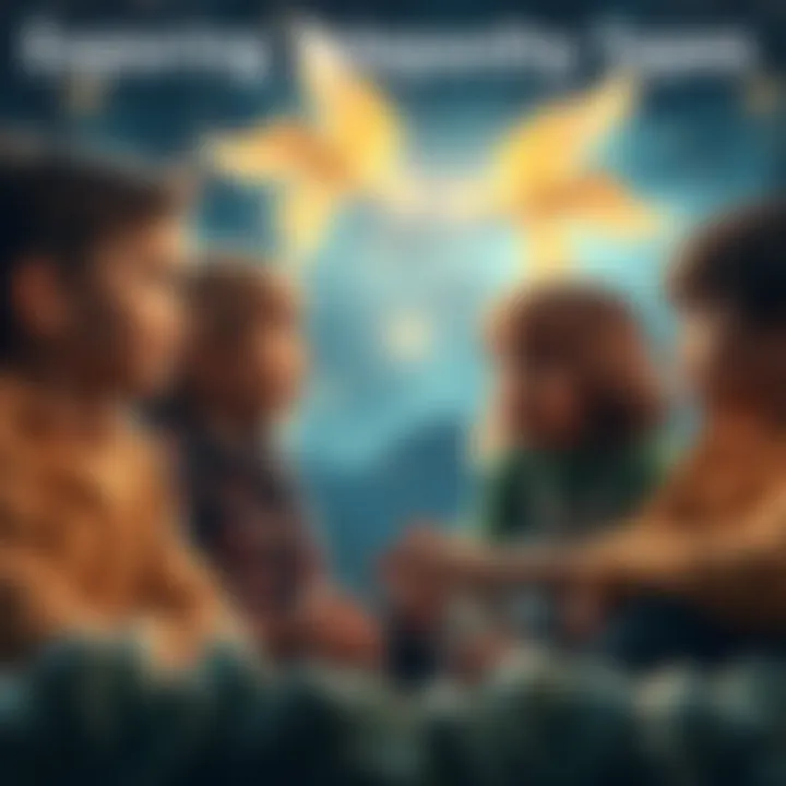 Children sharing thoughts A group of children discussing their visions of God and angels, showcasing diverse opinions