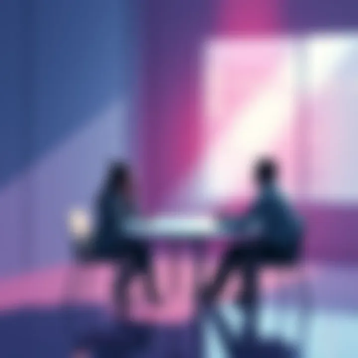 Telepathy Concept Illustration A person sitting in a quiet space trying to communicate mentally with another person across a table, showing the struggle of telepathy in action