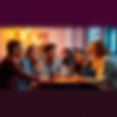A group of people sitting together, smiling and focusing as they play a telepathy game, sharing questions and answers