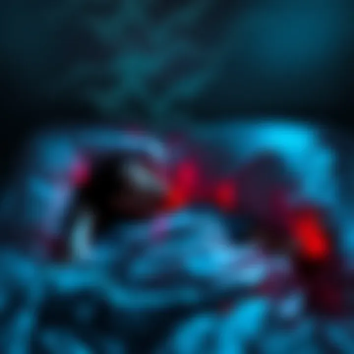 A person in bed during sleep paralysis, with a shadowy figure named Fae looming nearby, creating a sense of fear and confusion