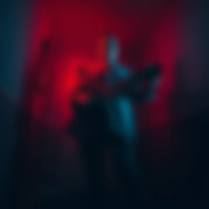 A tall figure holding a chainsaw looms in a dark room, creating a sense of fear and confusion.