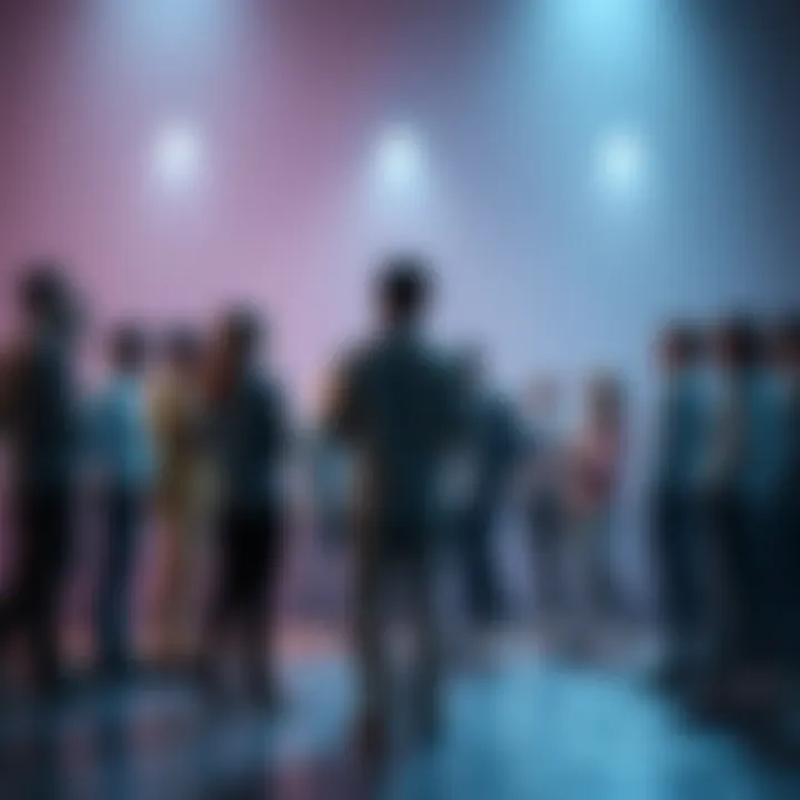 A group of people standing in a circle, each protecting their personal space during a conversation.