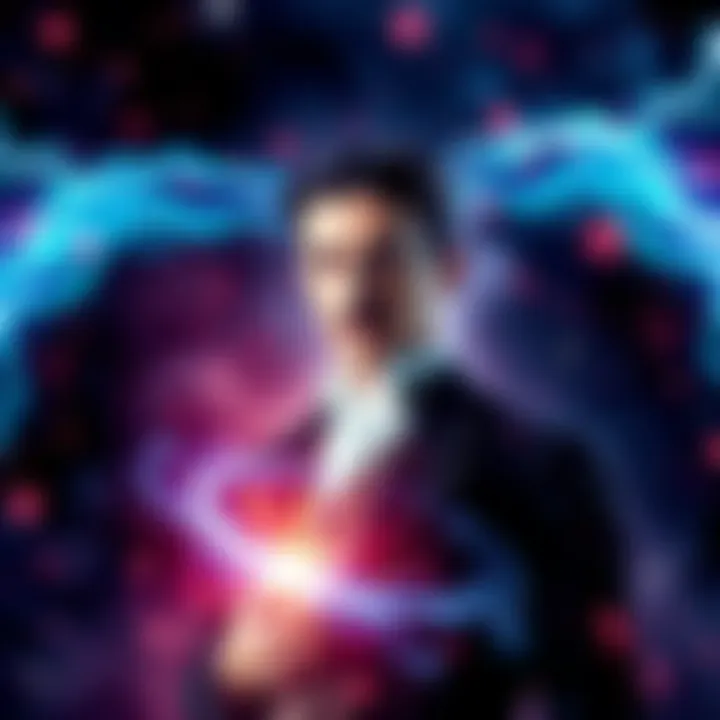 A visualization of Nikola Tesla surrounded by swirling energy representing Aether and Prana, symbolizing life force and universal energy.