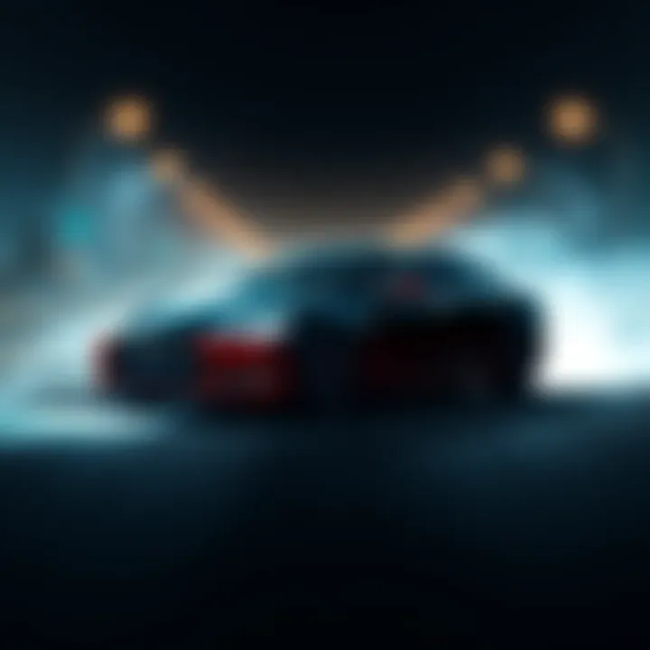 A Tesla car illuminated with a ghostly glow, appearing on an empty road at night, sparking curiosity about ghost detection.