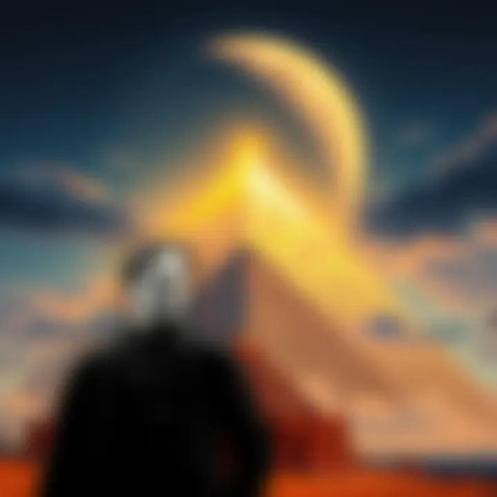 A depiction of Nikola Tesla with the Great Pyramid in the background, symbolizing energy and innovation.