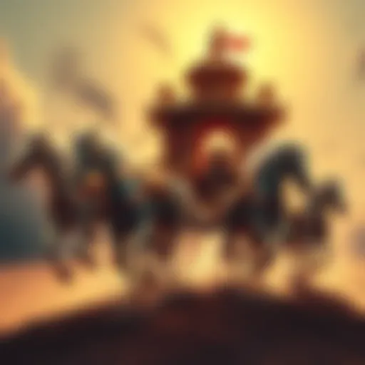 A detailed illustration of The Chariot symbol featuring a chariot pulled by two horses, representing strength and movement.