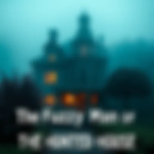 A spooky old house with dark windows and overgrown trees, shrouded in fog, creating an eerie atmosphere.