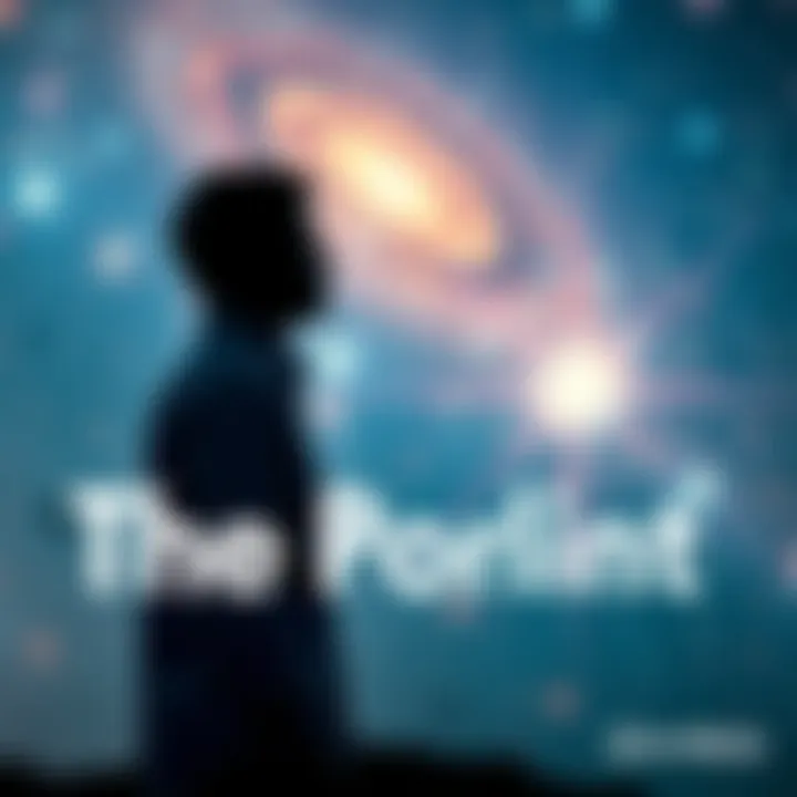 The God Particle Concept A person pondering over a cosmic backdrop with stars and galaxies, representing the discussion around the term 'The God Particle'.