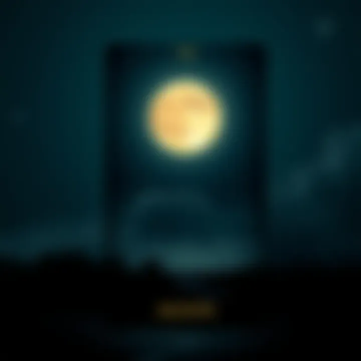 The Moon Tarot Card A depiction of The Moon tarot card showing a moonlit night with a dark landscape, symbolizing deception and mystery.