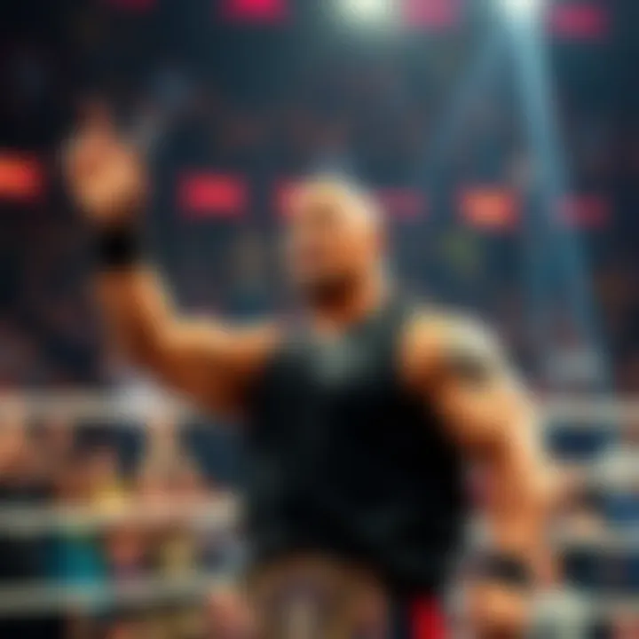 A wrestling scene featuring The Rock delivering his famous catchphrase while fans cheer in the background