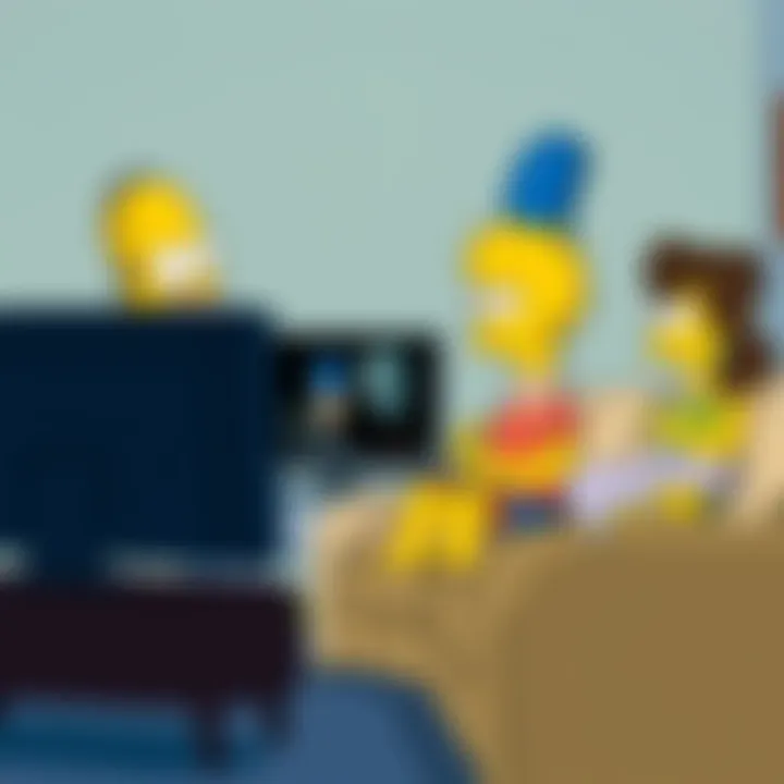 Homer, Marge, Bart, Lisa, and Maggie sitting on a couch, watching TV with a look of surprise on their faces as they see a prediction coming true from the show.