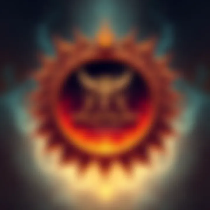 A detailed illustration of Thelema's symbol set against a mystical background, representing its complex beliefs.