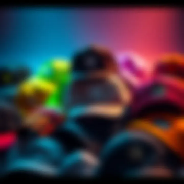 A colorful assortment of caps representing various styles and cultures, arranged creatively
