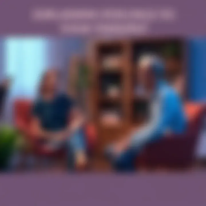 A therapist and client sitting in a cozy office, having a thoughtful conversation about feelings and emotions, with a calming atmosphere.