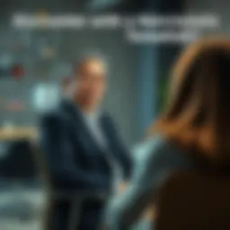 A therapist sitting in a chair, showing a concerned expression while listening to a client, with an office setting in the background