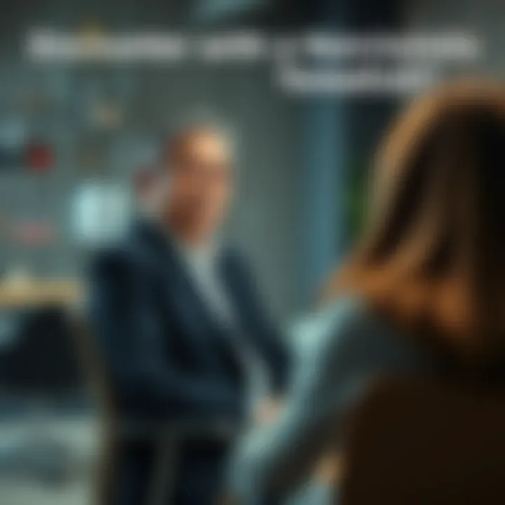 A therapist sitting in a chair, showing a concerned expression while listening to a client, with an office setting in the background