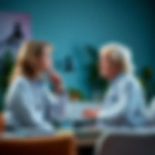 A therapist listening attentively to a patient in a calm office setting, providing support for trauma recovery