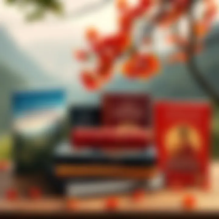 A selection of beginner-friendly books on Theravada Buddhism, suitable for Western readers, displayed on a wooden table with a peaceful background