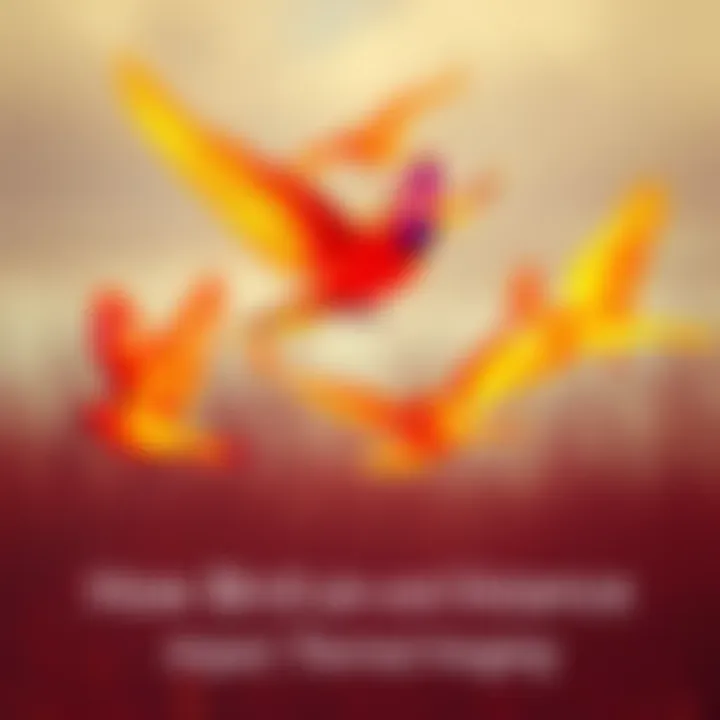 Birds flapping their wings captured by a thermal camera, showing differences in visibility based on size and distance